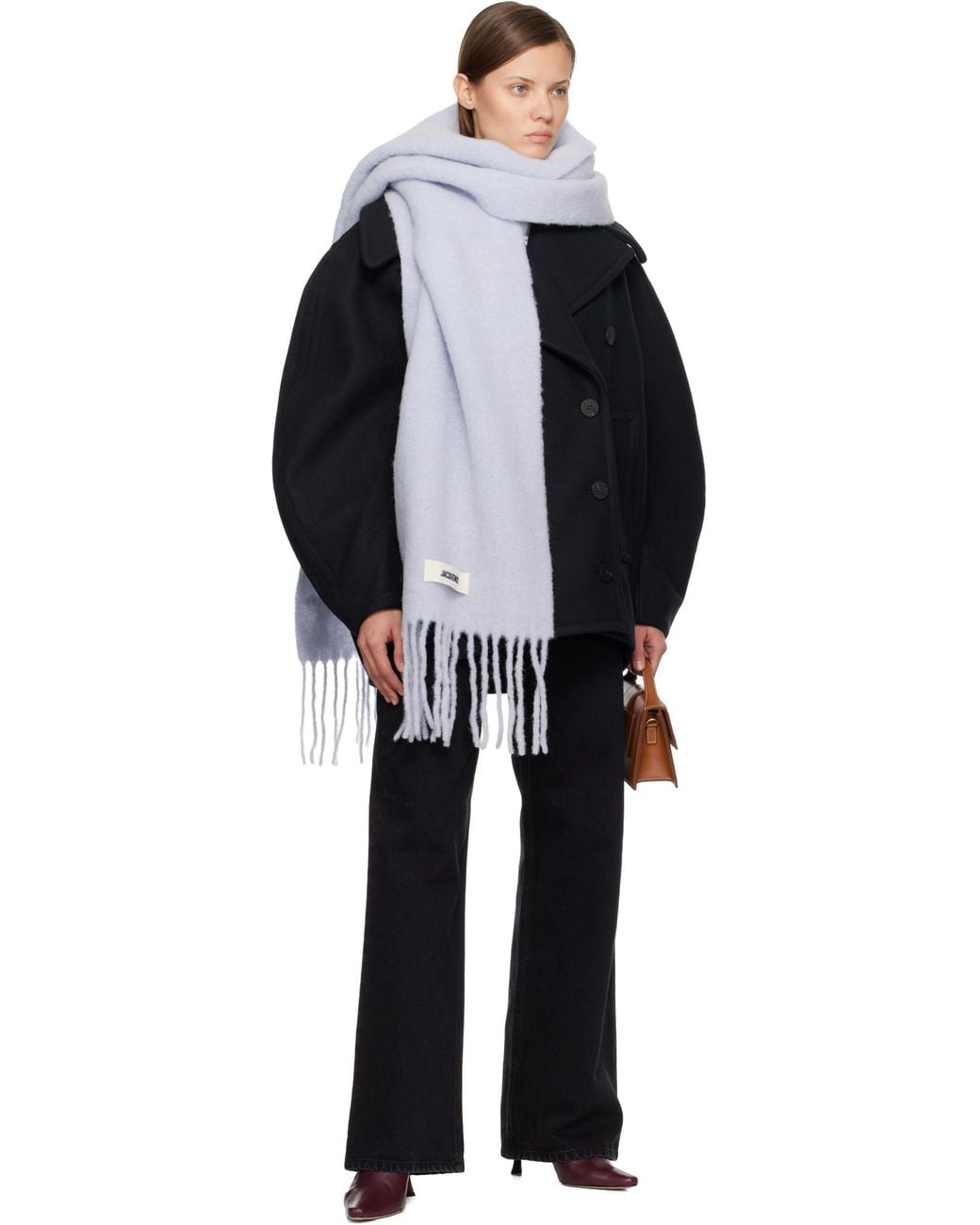 Jacquemus Blue Logo Patch Fringed Scarf