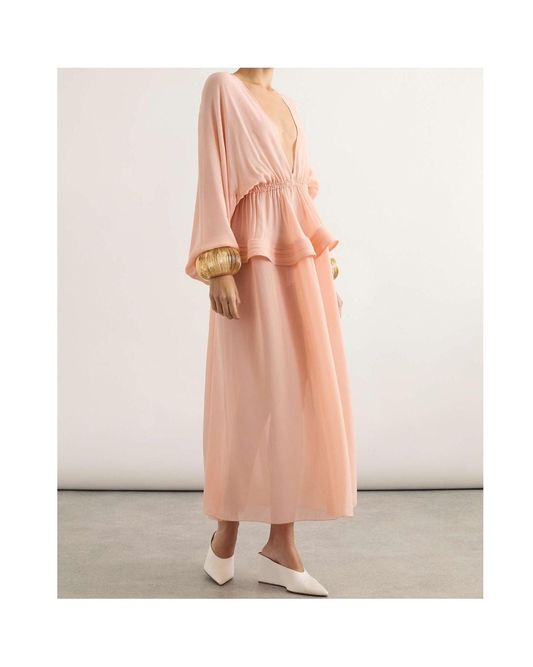 Alaïa Pink Alaïa V-Neck Peplum-Detail Maxi Dress