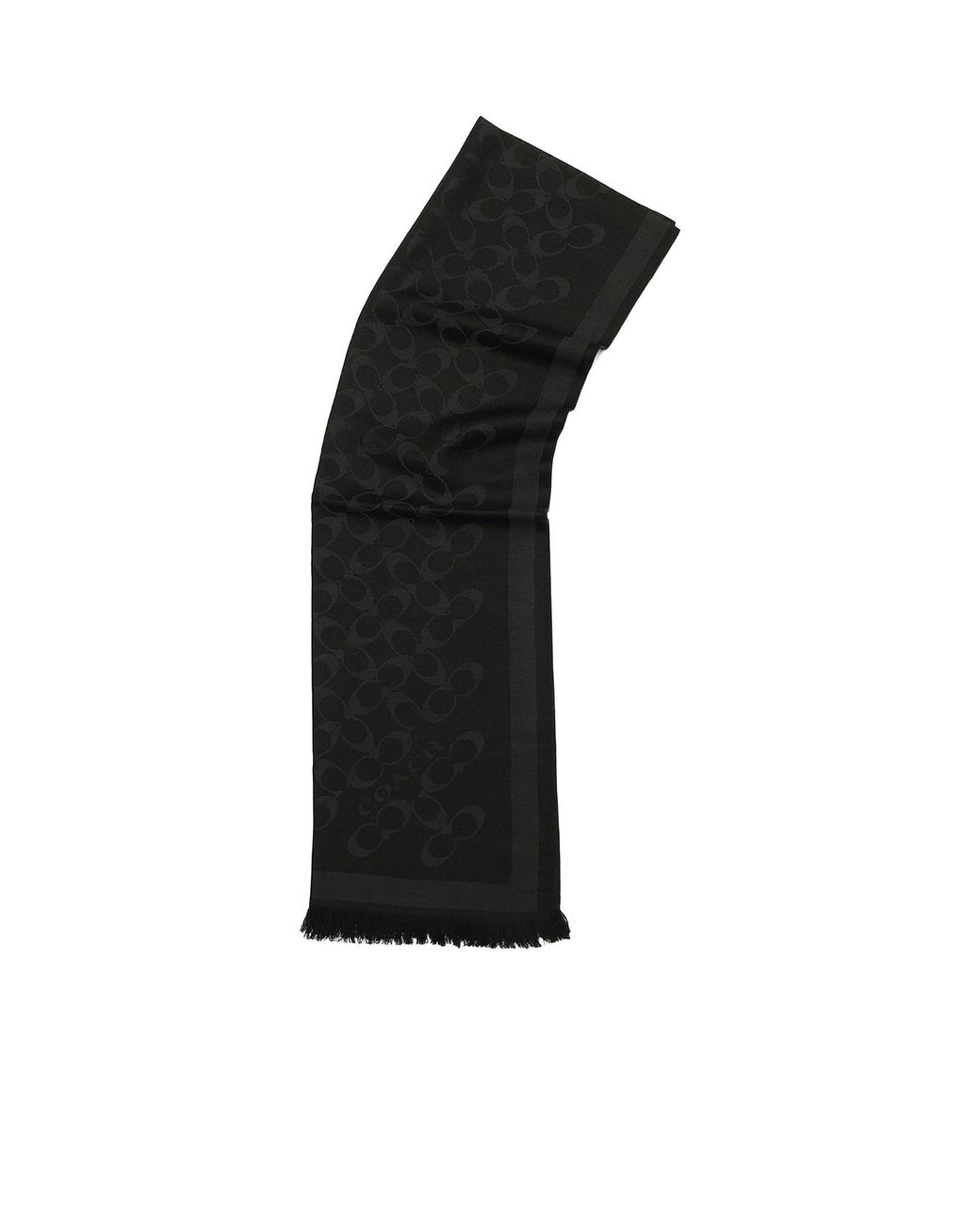 COACH Black Dark Pattern Monogram Fringed Long Scarf