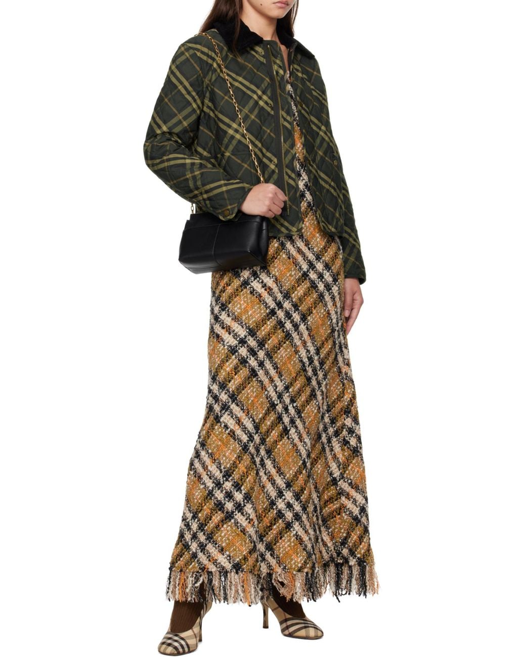 Burberry Green Check Printed Quilted Jacket