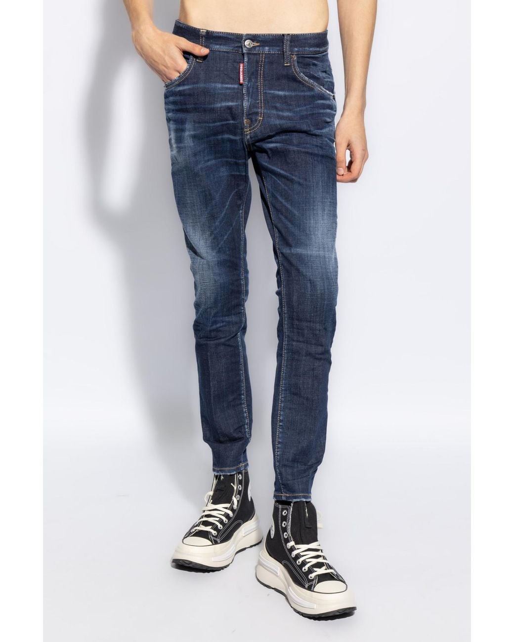 DSquared² Blue Dsquared Logo-Patch Cotton Jeans for men