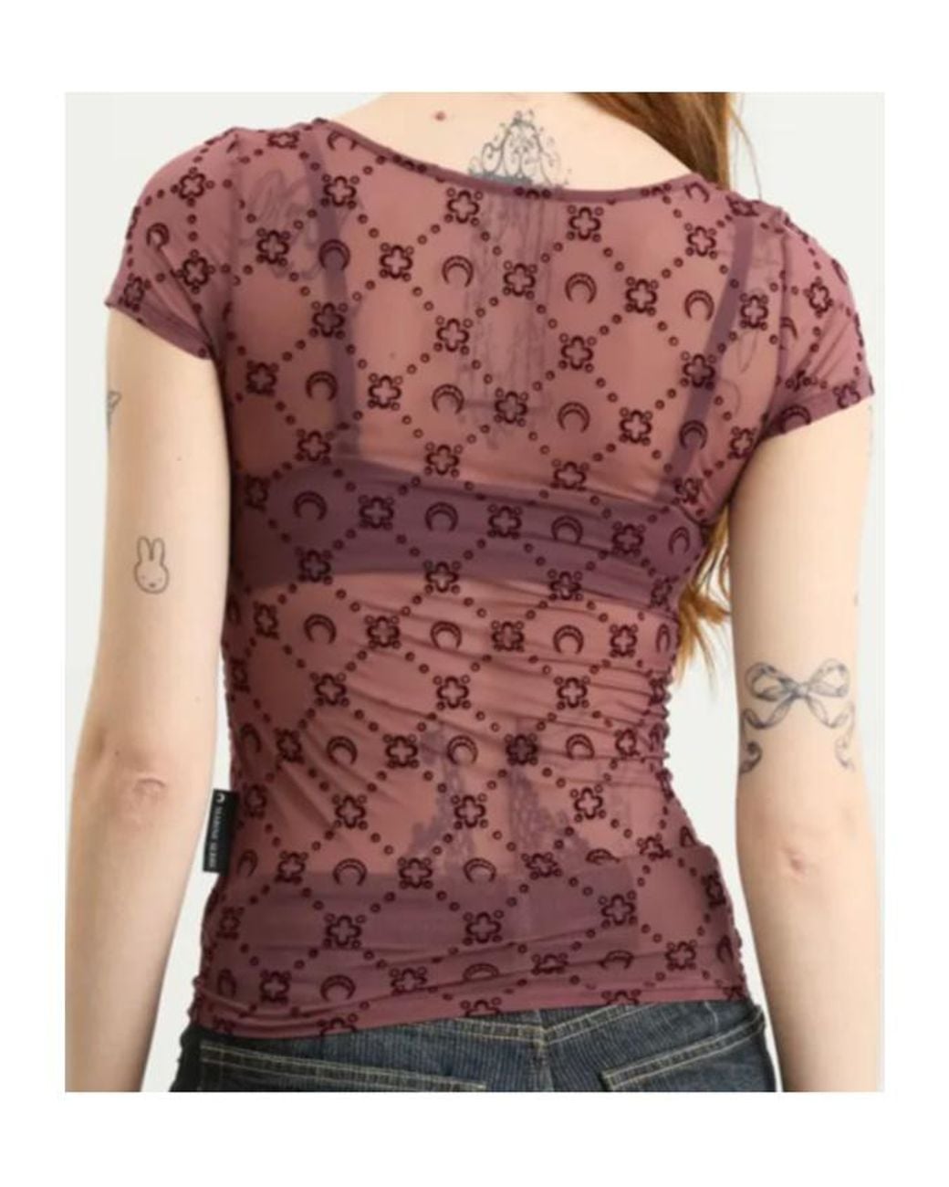 MARINE SERRE Pink Moonogram Mesh Flock T-Shirt
