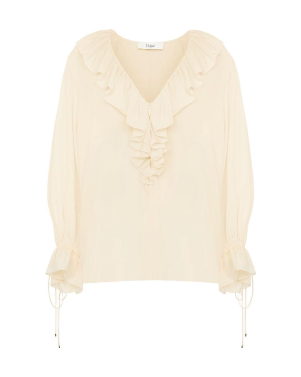 Chloé Natural Chloé Ruffled V-Neck High-Low Top