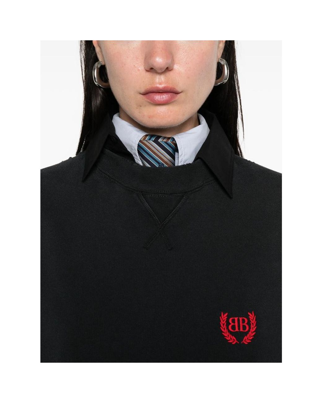 Balenciaga Black Bb Logo Embroidered Distressed Sweatshirt