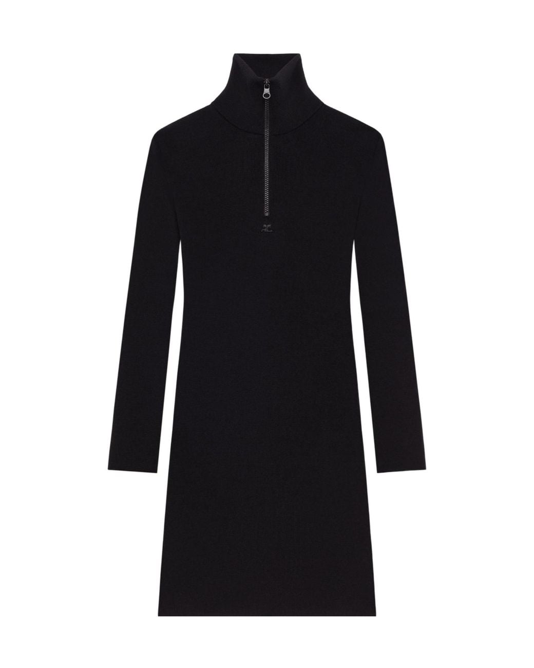Courreges Black Courrèges Zipped Mockneck Dress
