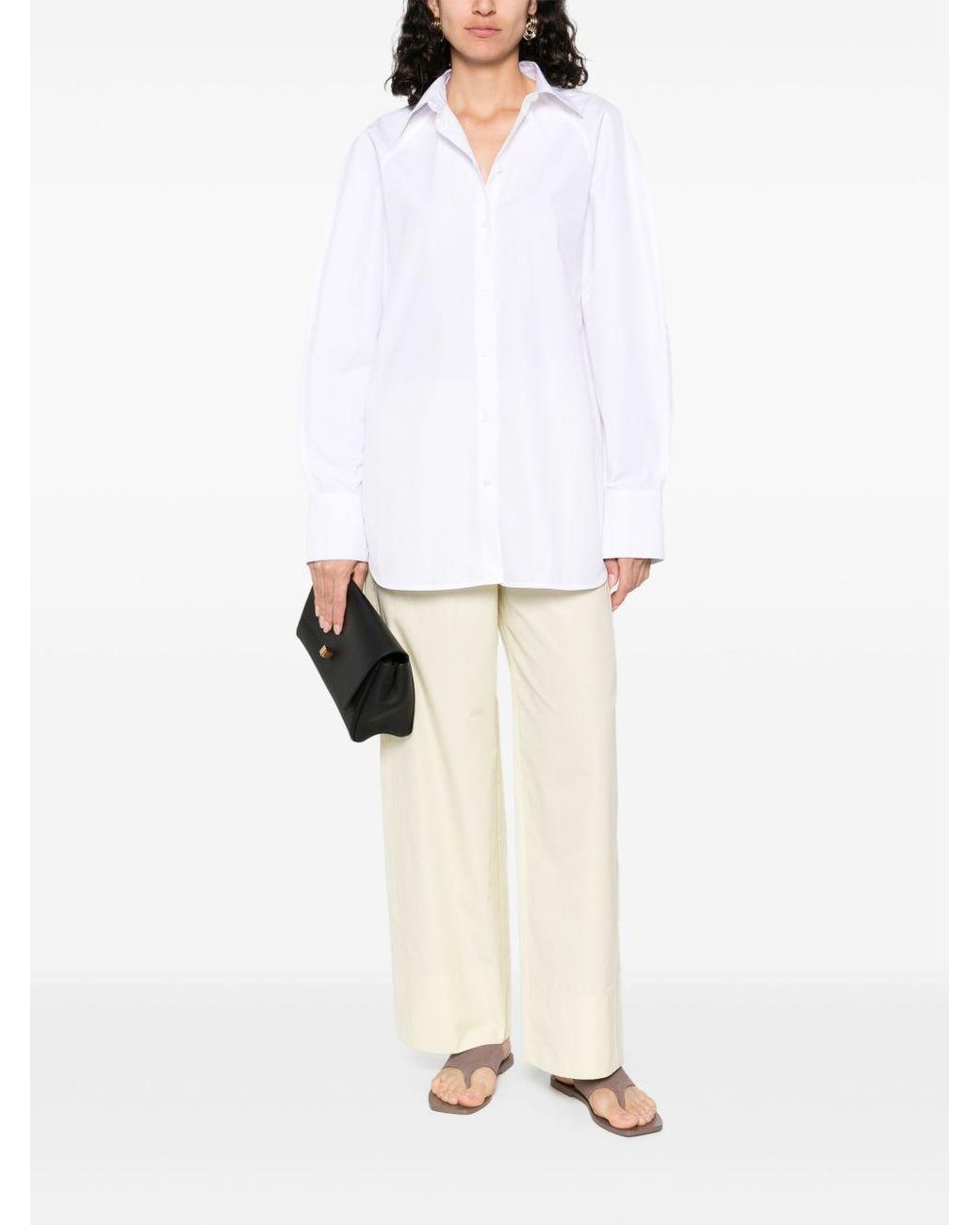 Totême White Totême Curved Hem Raglan-Sleeved Shirt