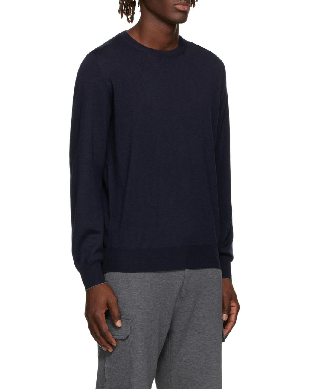 Brunello Cucinelli Blue Crewneck Knitted Jumper for men