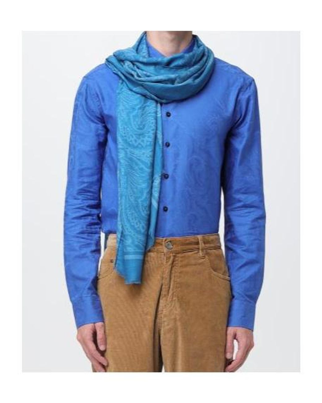 Etro Blue Paisley Cashmere-Blend Scarf for men