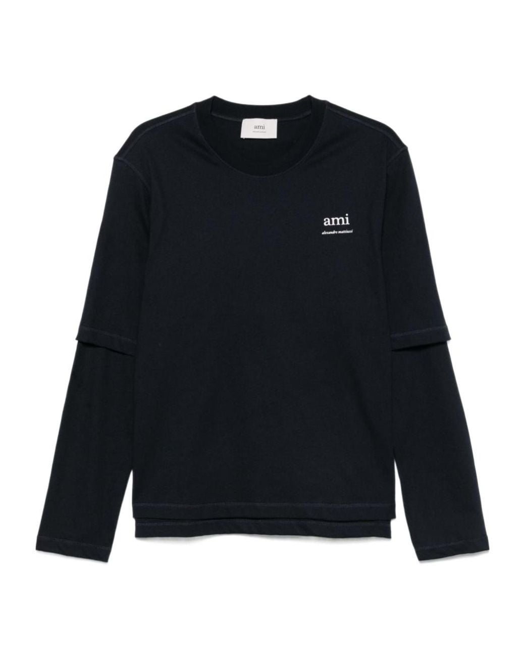 AMI Blue Logo Printed Crewneck T-Shirt for men
