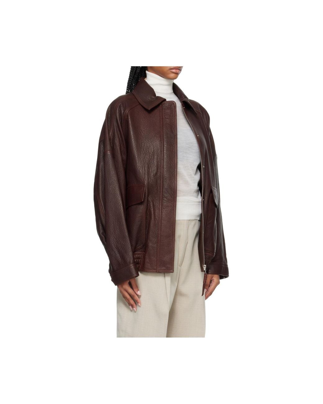 Rohe Brown Grain Leather Aviator Jacket