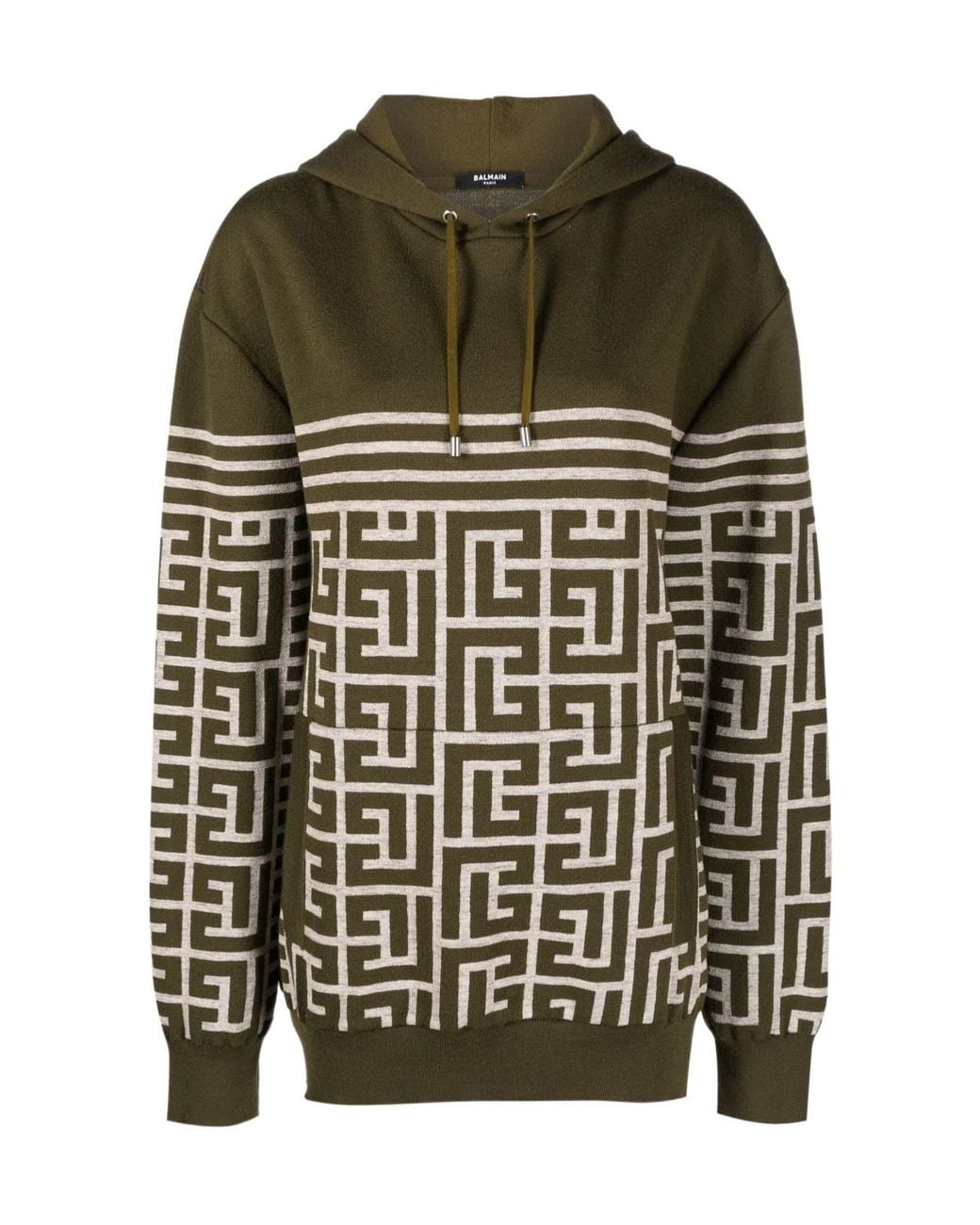Balmain Green Drawstring Hooded Hoodie for men