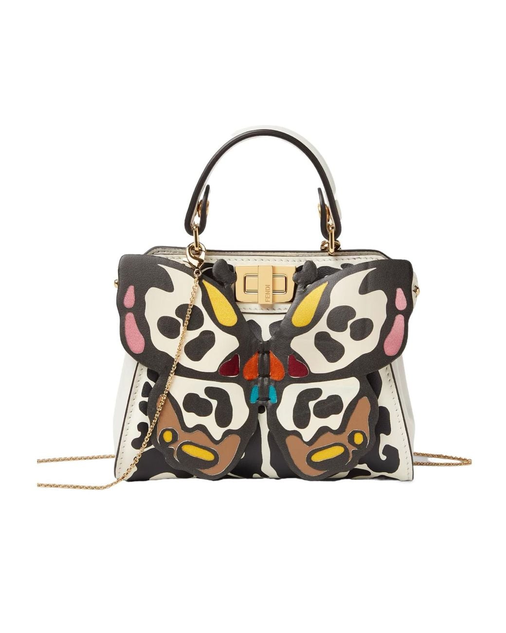 Fendi White Nano Peekaboo Butterfly-Motif Chain-Strap Tote Bag