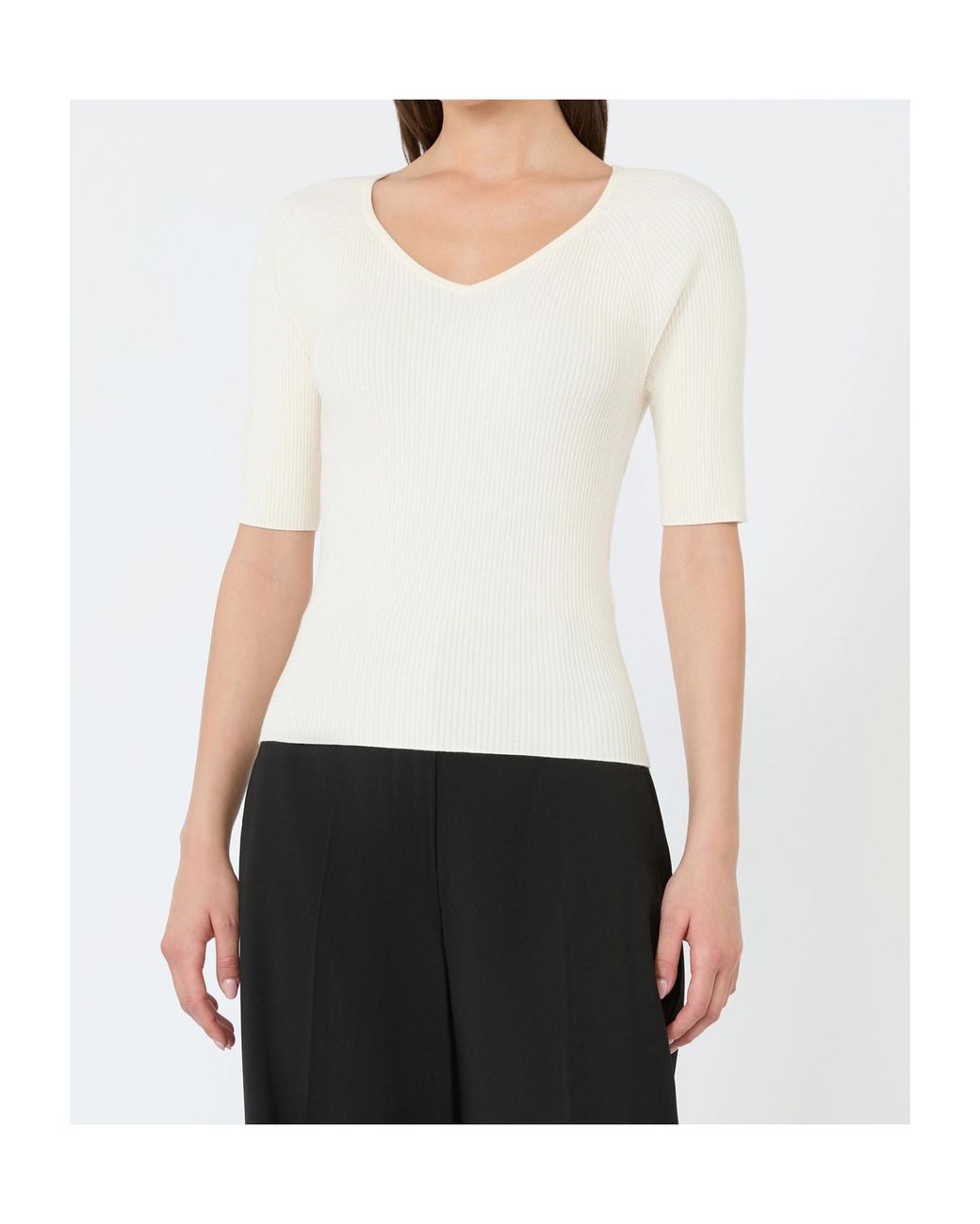 Weekend by Maxmara White Ribbed Knit Sweater