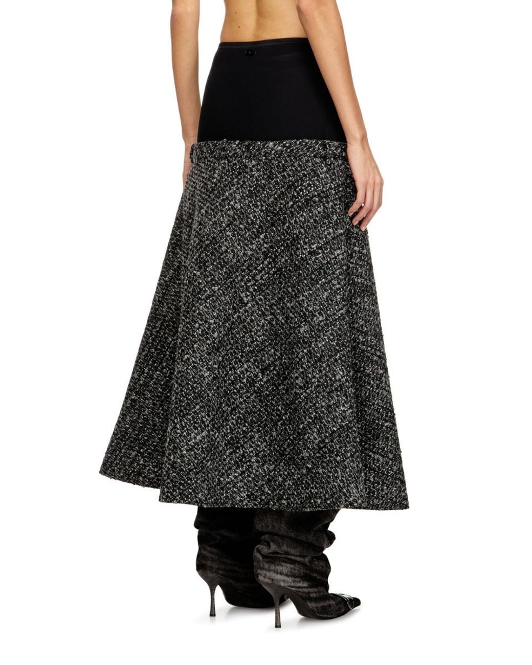 DIESEL Black Panelled High-Waisted Midi Skirt