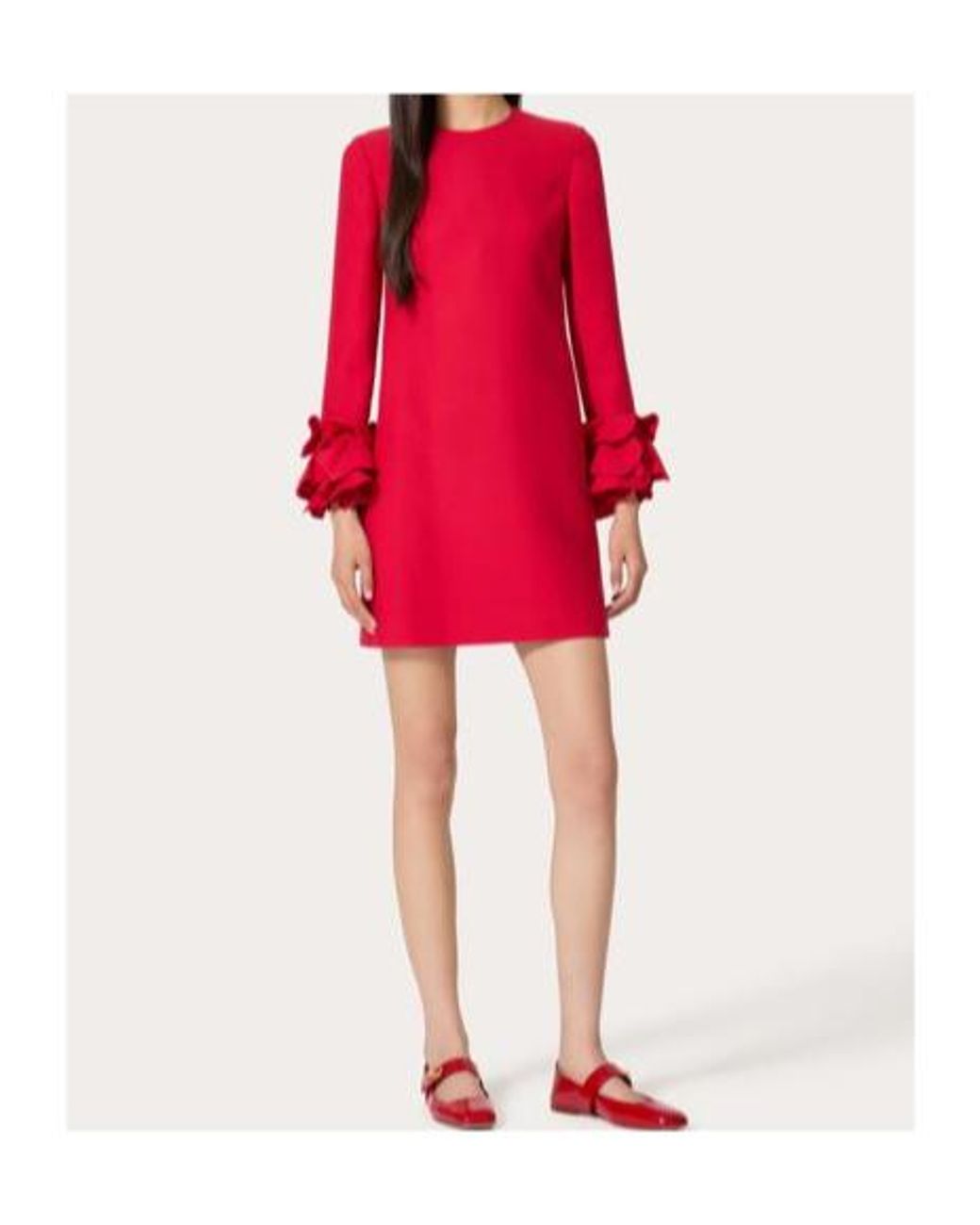 Valentino Red Floral Embellished Crewneck Dress