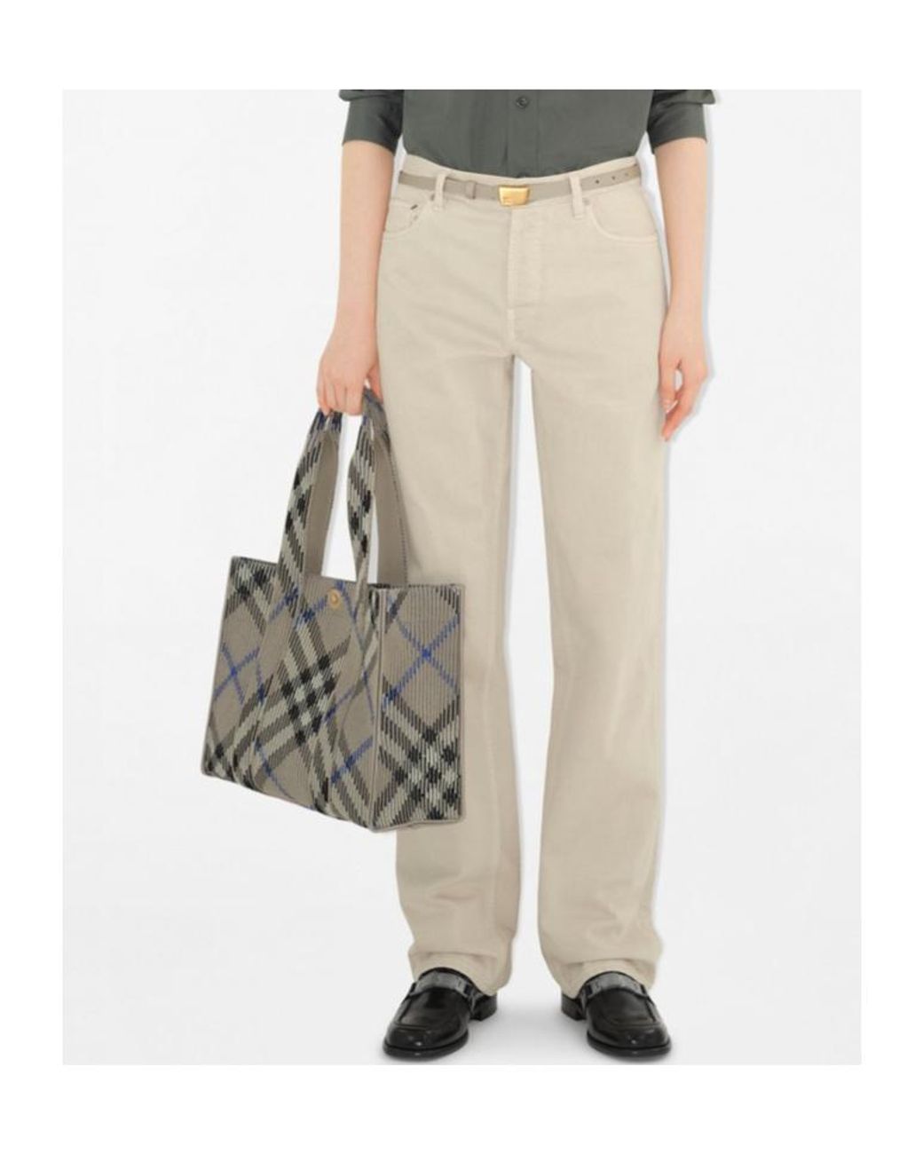 Burberry Gray Small Check Knitted Tote Bag