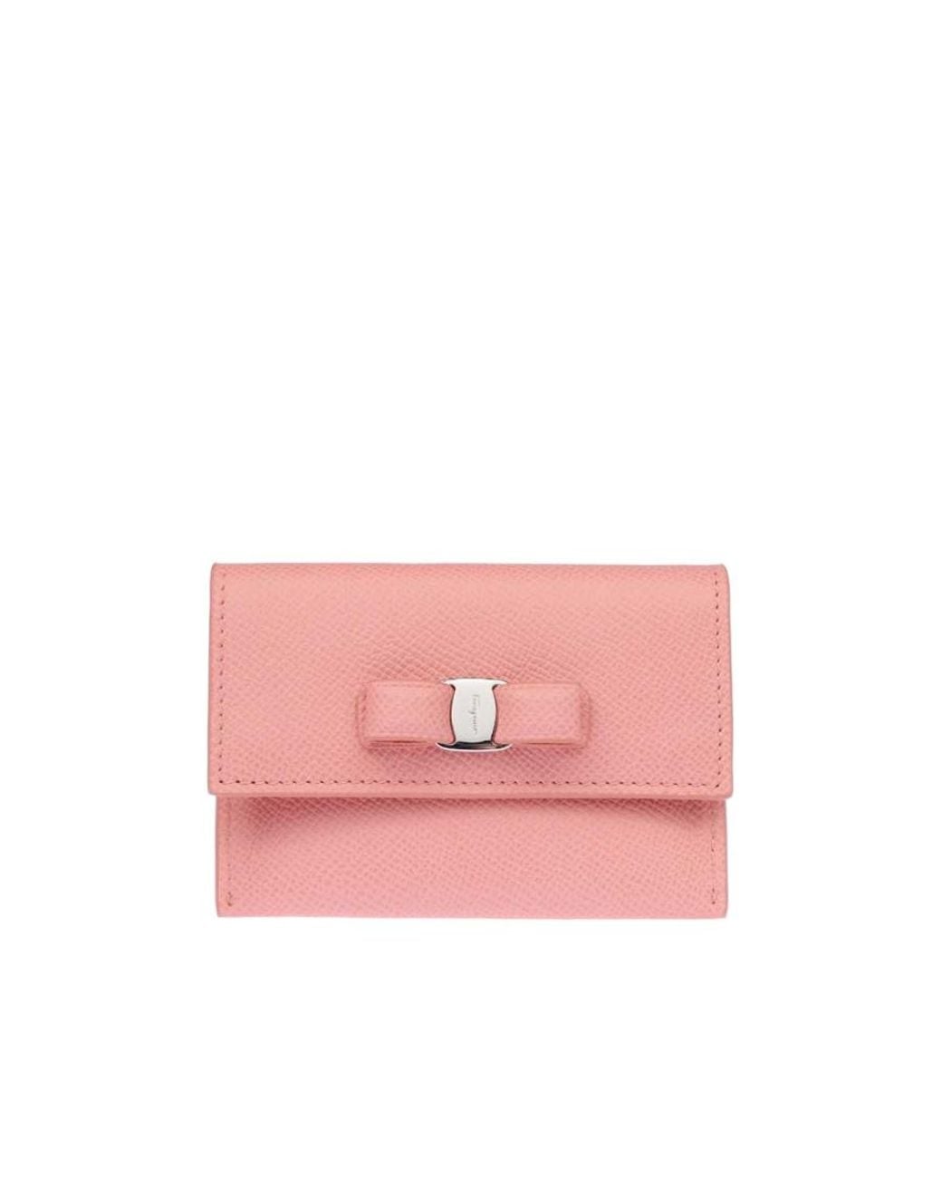 Ferragamo Pink Bow Detail Design Flip Wallet