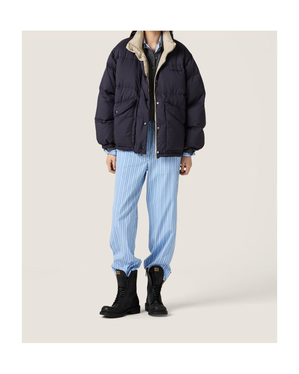 Miu Miu Blue Reversible Technical Pongé Down Jacket