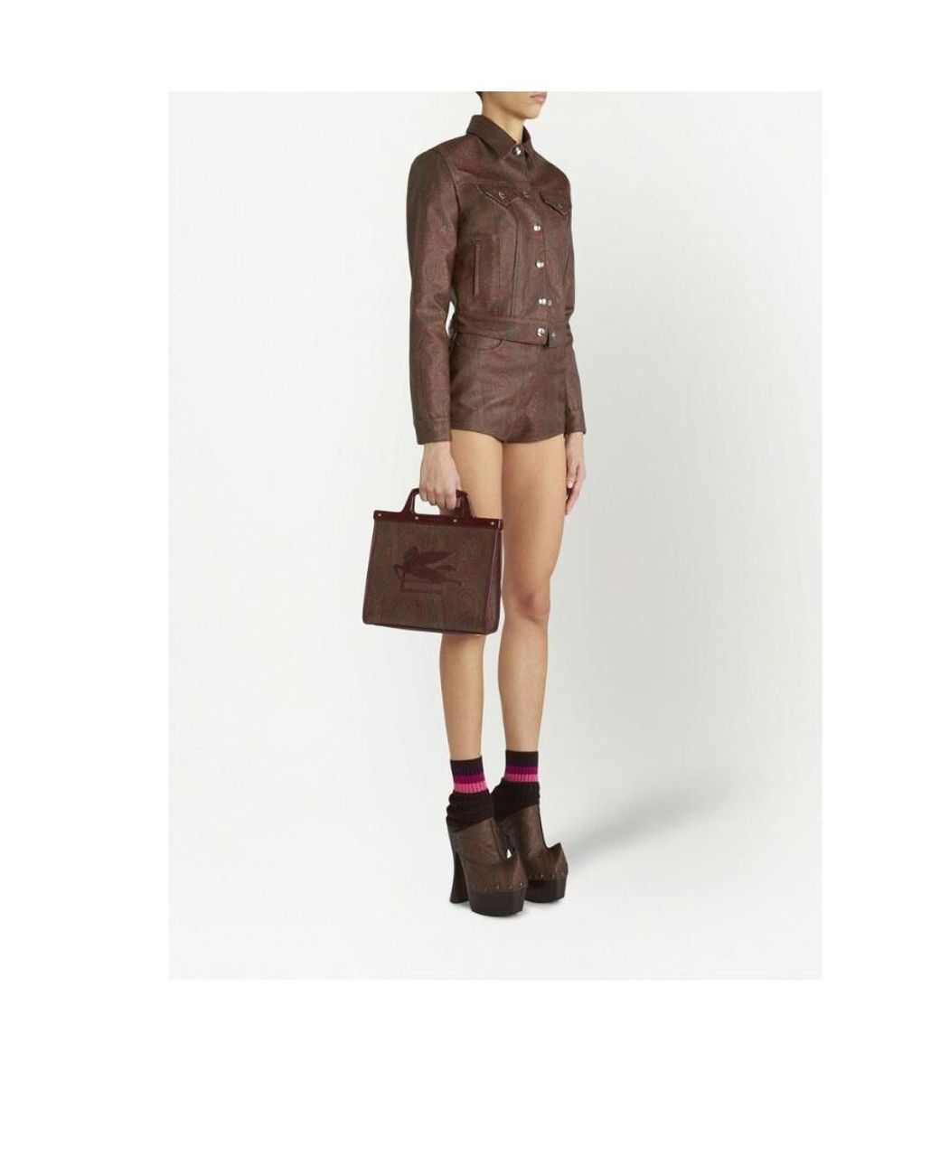 Etro Brown Logo Embroidered Paisley-Printed Tote Bag