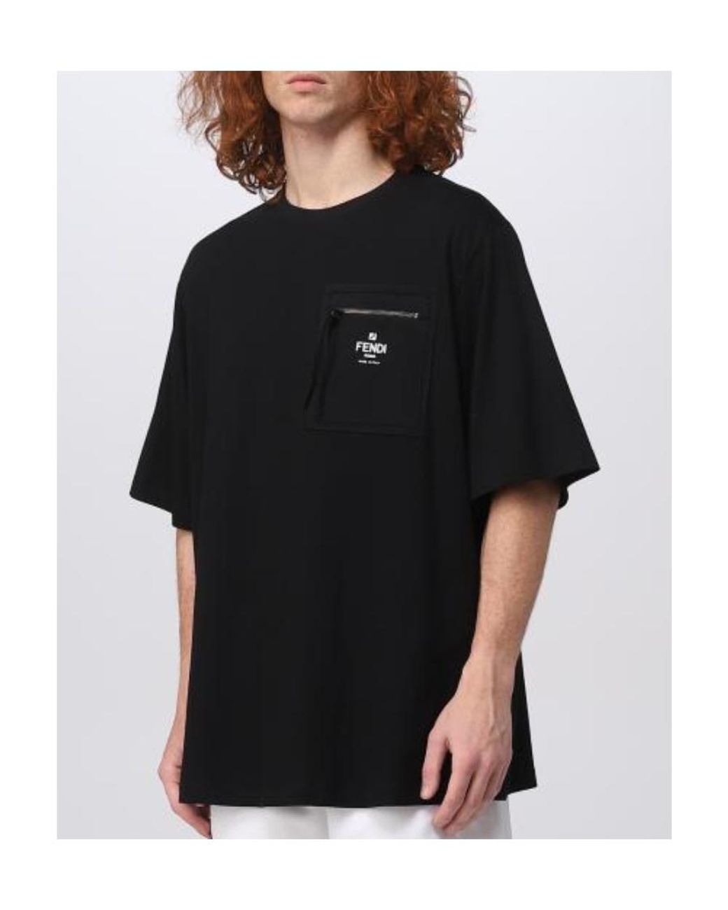 Fendi Black Zip-Pocket Short-Sleeve T-Shirt for men