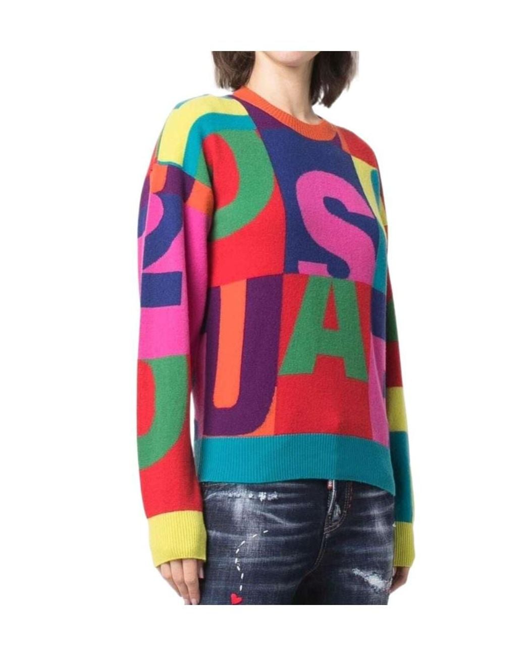 DSquared² Multicolor Logo Intarsia Knitted Jumper
