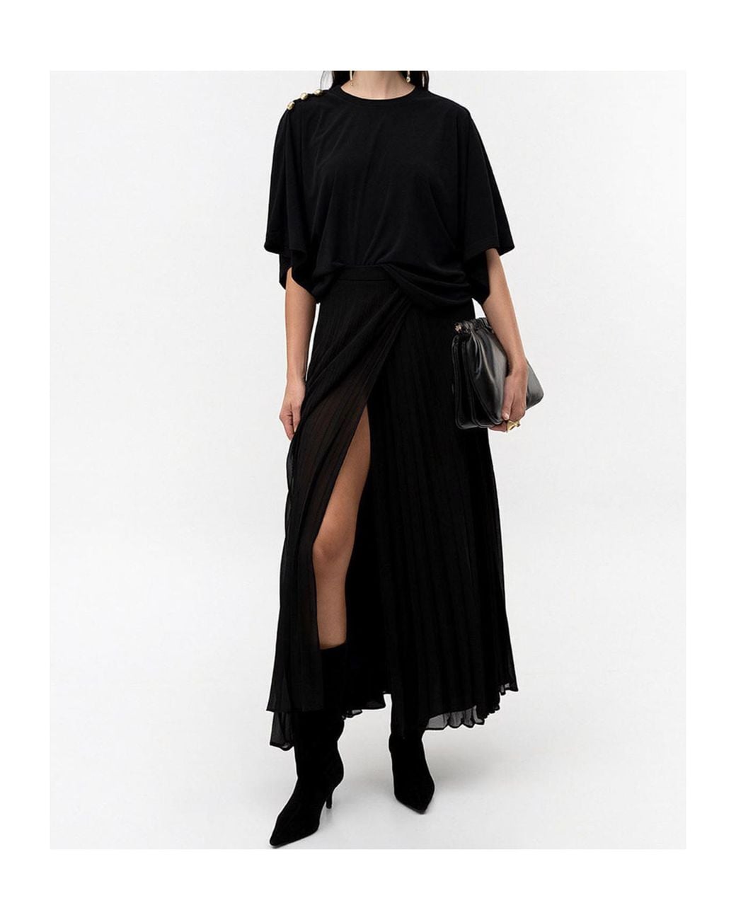 Marella Black Pleated Skirt With A Slit