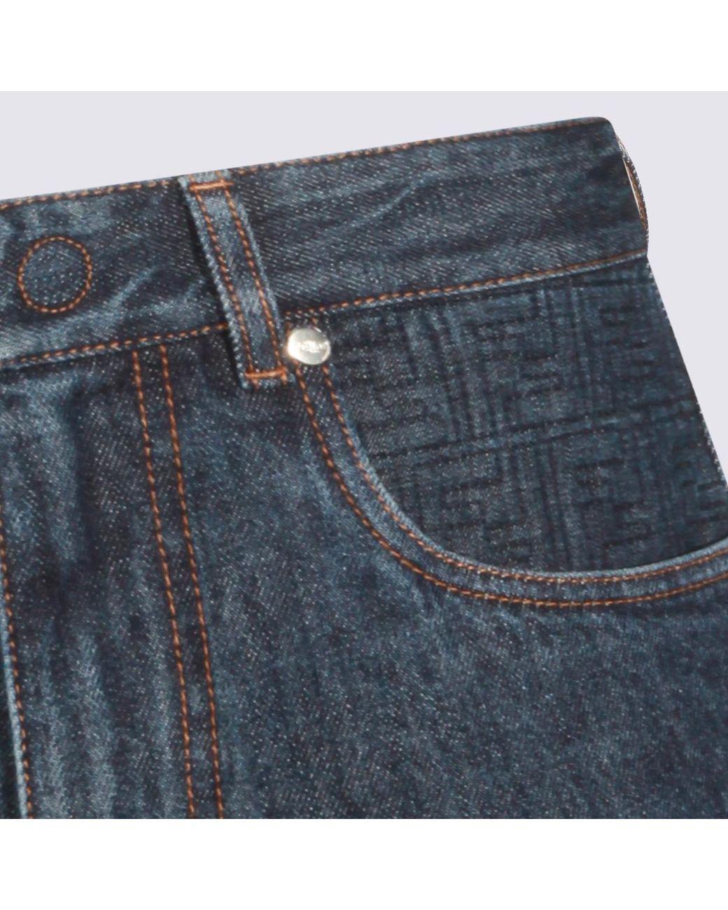 Fendi Blue Logo Patch Denim Shorts