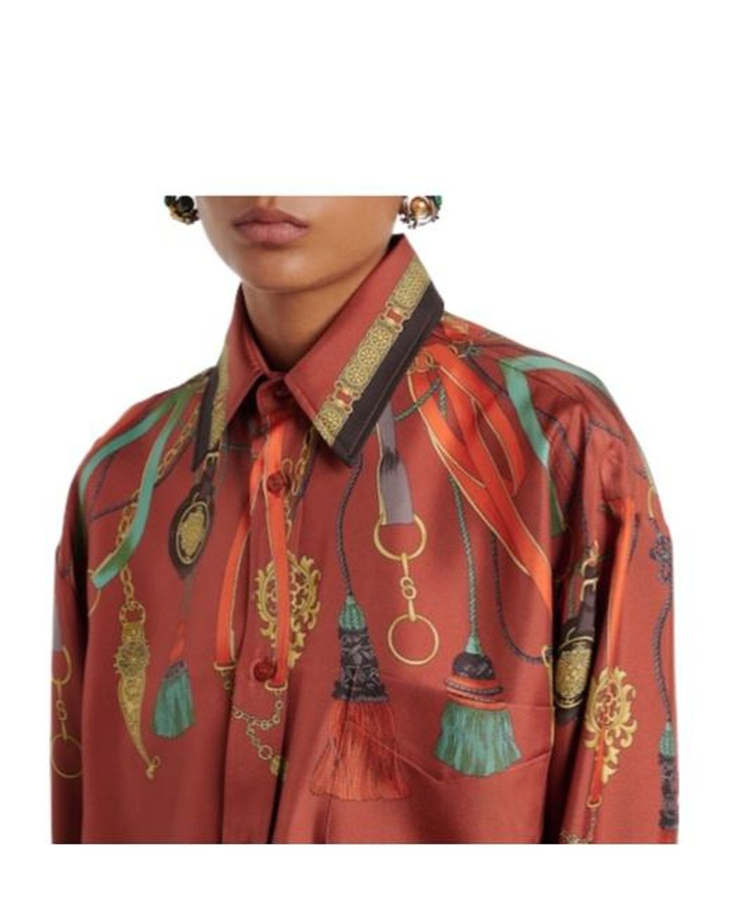 Etro Red Printed Silk Satin Shirt