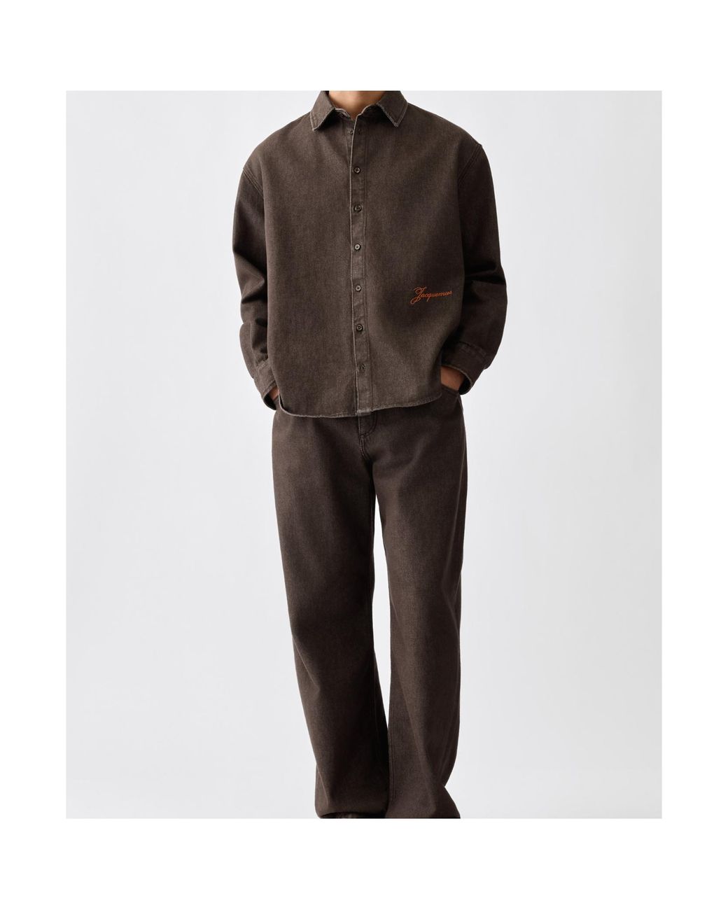Jacquemus Brown Logo Denim Shirt for men