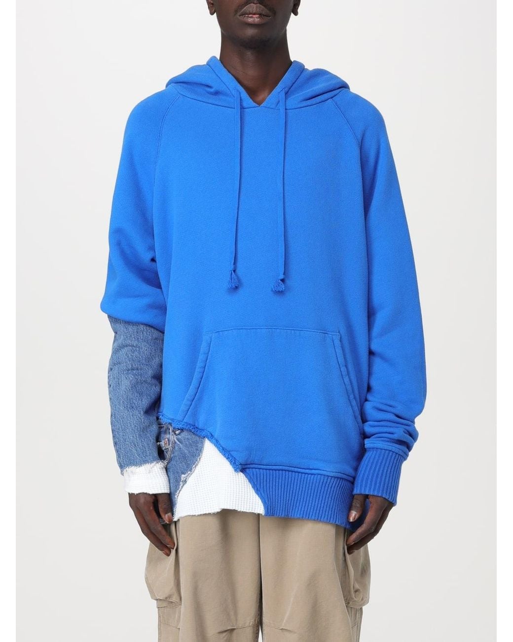 Greg Lauren Blue Fragment Panelled Hoodie for men