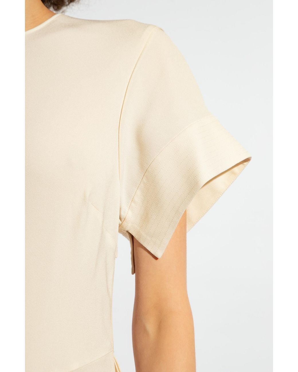 Ulla Johnson Natural Ruffle-Detail Round-Neck Midi Dress