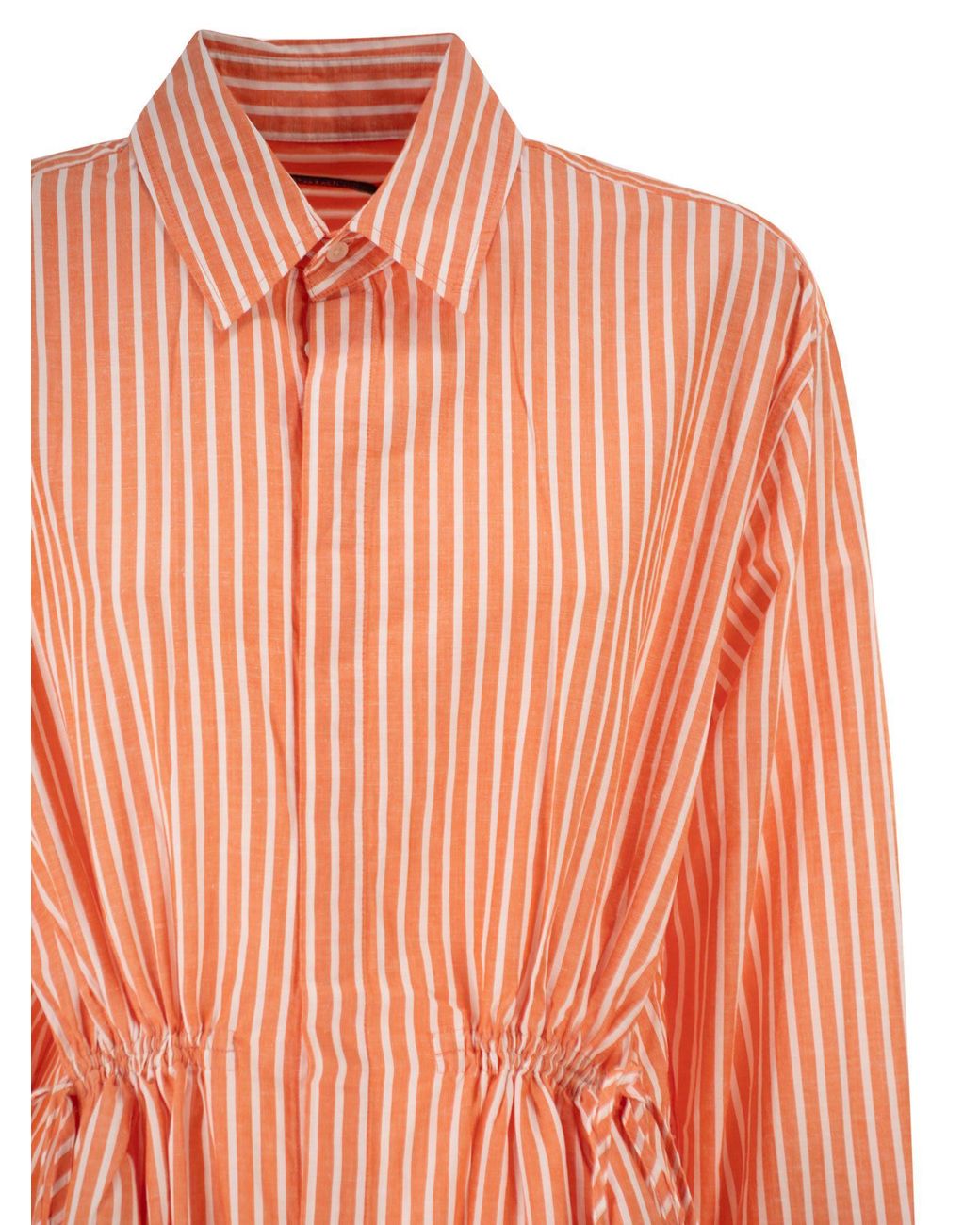 Polo Ralph Lauren Orange Striped Linen Cotton Shirt Dress With Drawstring
