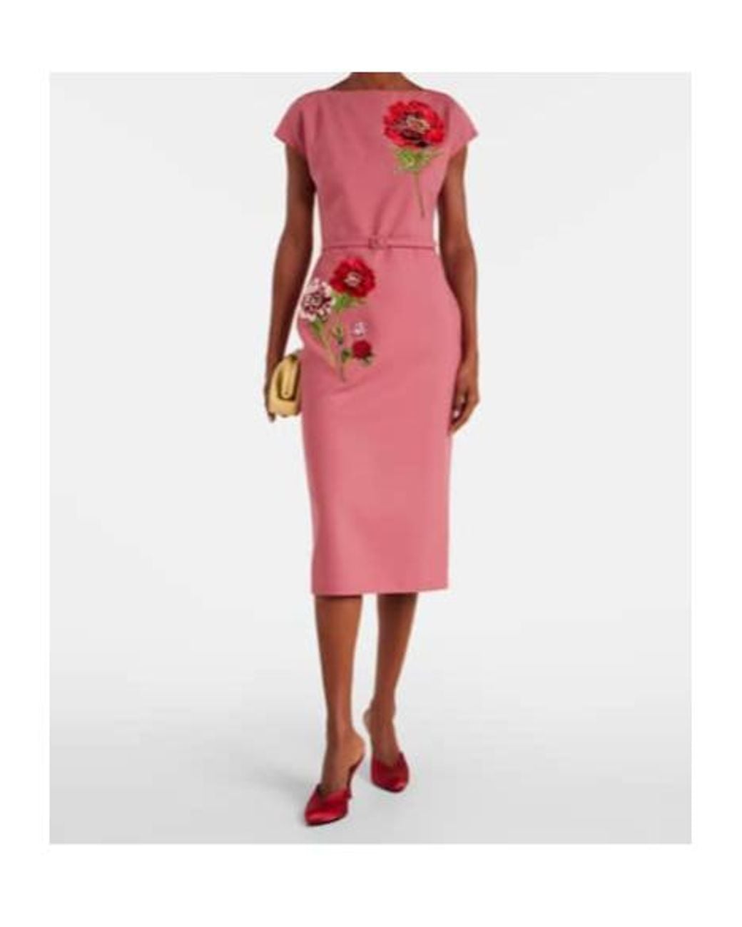 Oscar de la Renta Pink Floral-Appliqué Maxi Dress