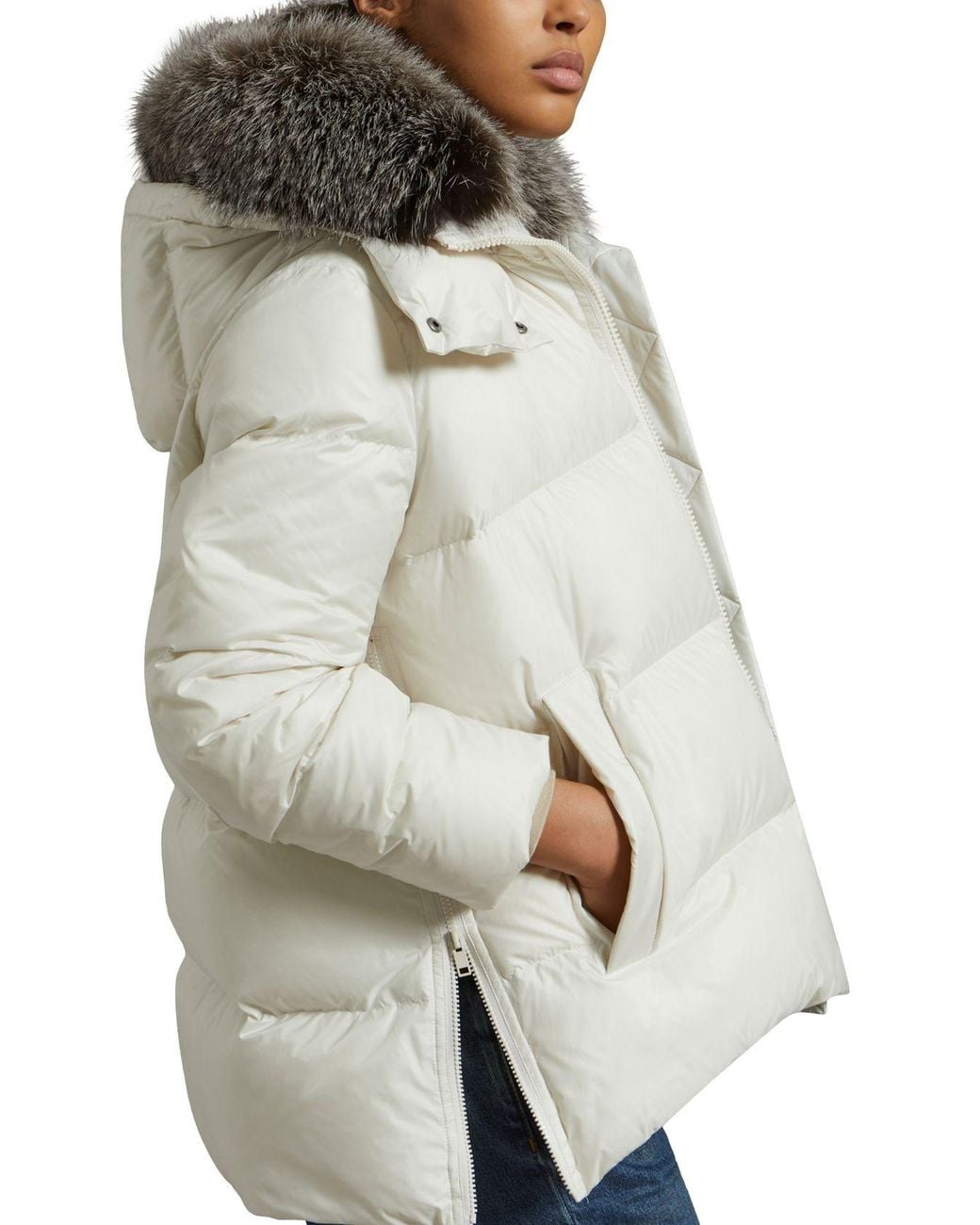 Yves Salomon White A-Line Waterproof Down Coat