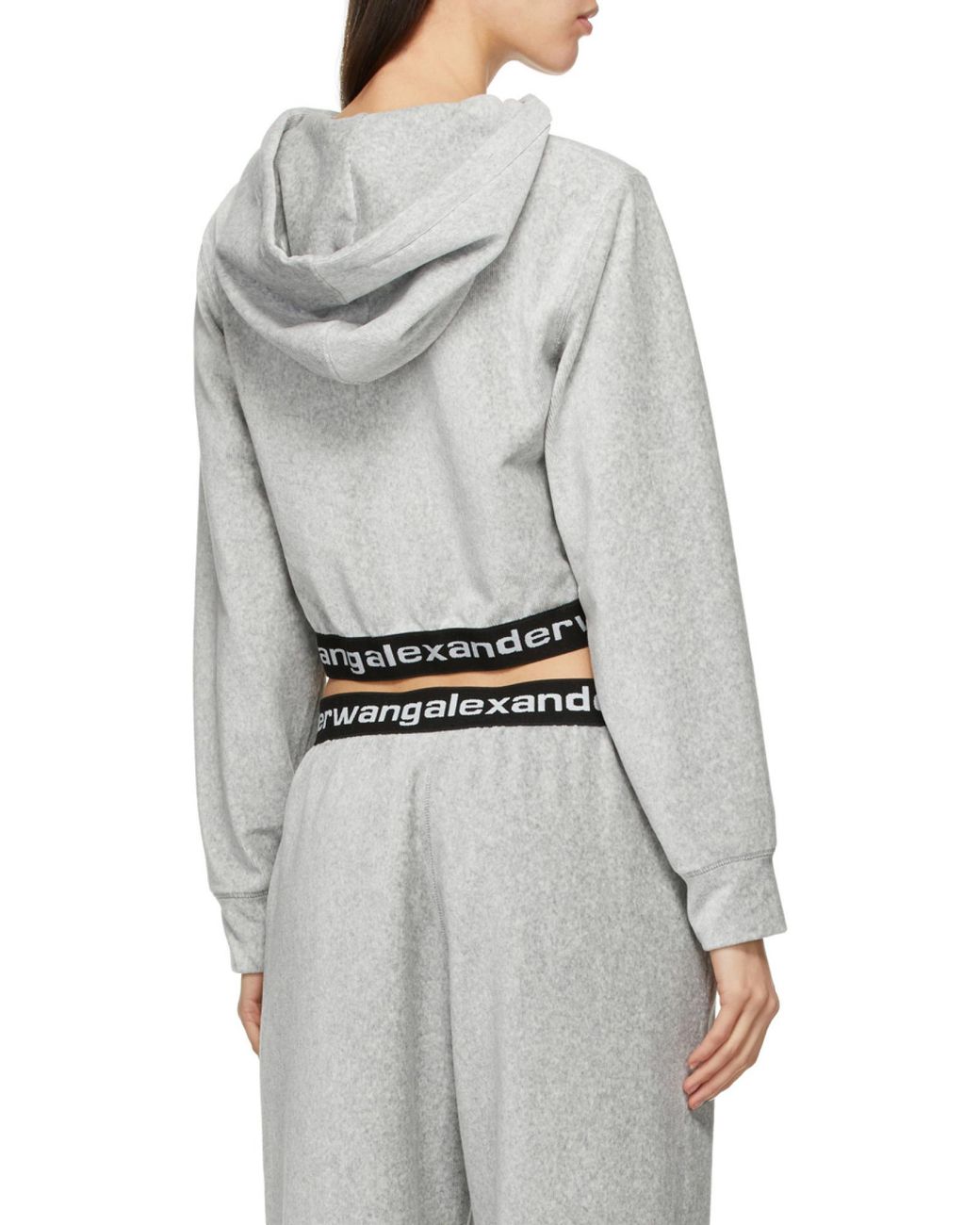 Alexander Wang Gray Elasticated Hem Cropped Hoodie