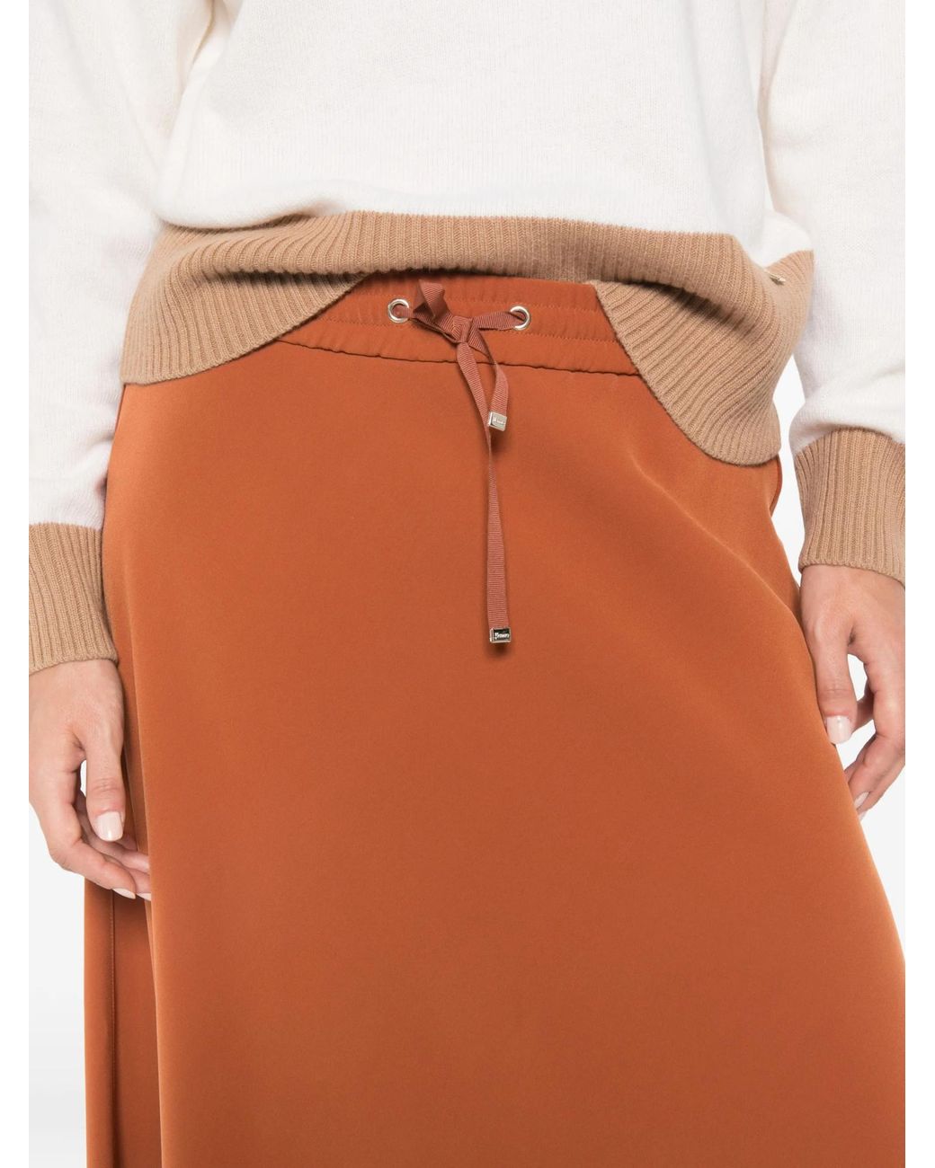 Herno Brown Drawstring-Fastening Maxi A-Line Skirt