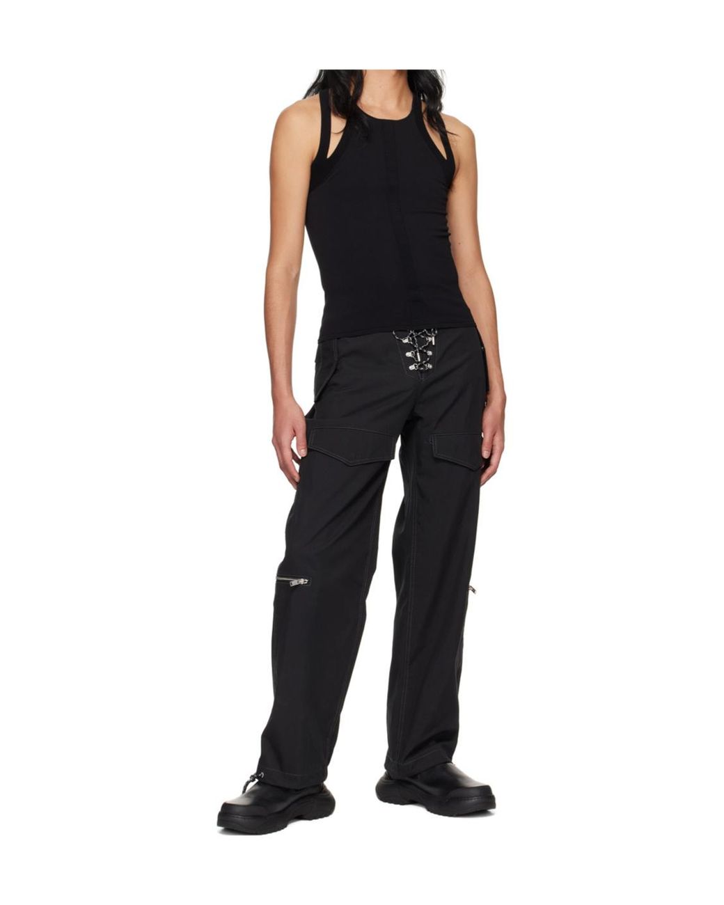 Dion Lee Black Lace-Up Twill Cargo Trousers for men