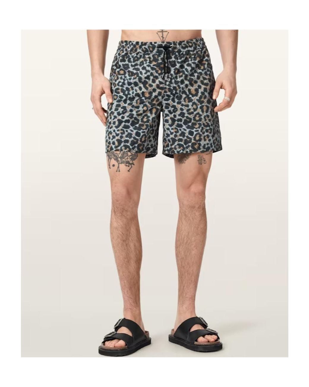 AllSaints Green Leopard Print Silesia Swim Shorts for men