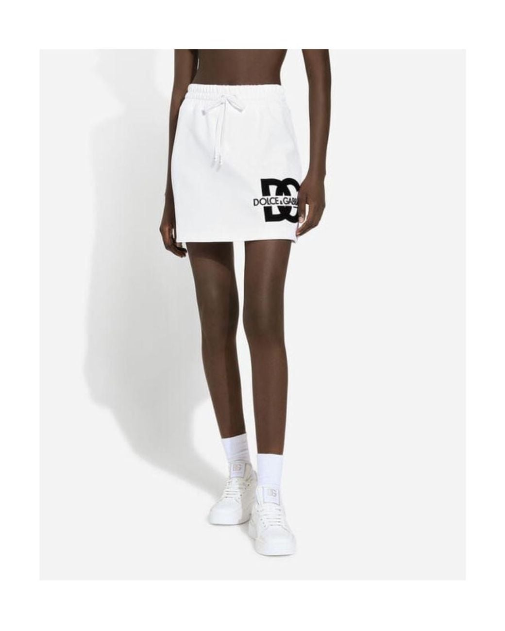 Dolce & Gabbana White Dg Logo Patch Jersey Mini Skirt