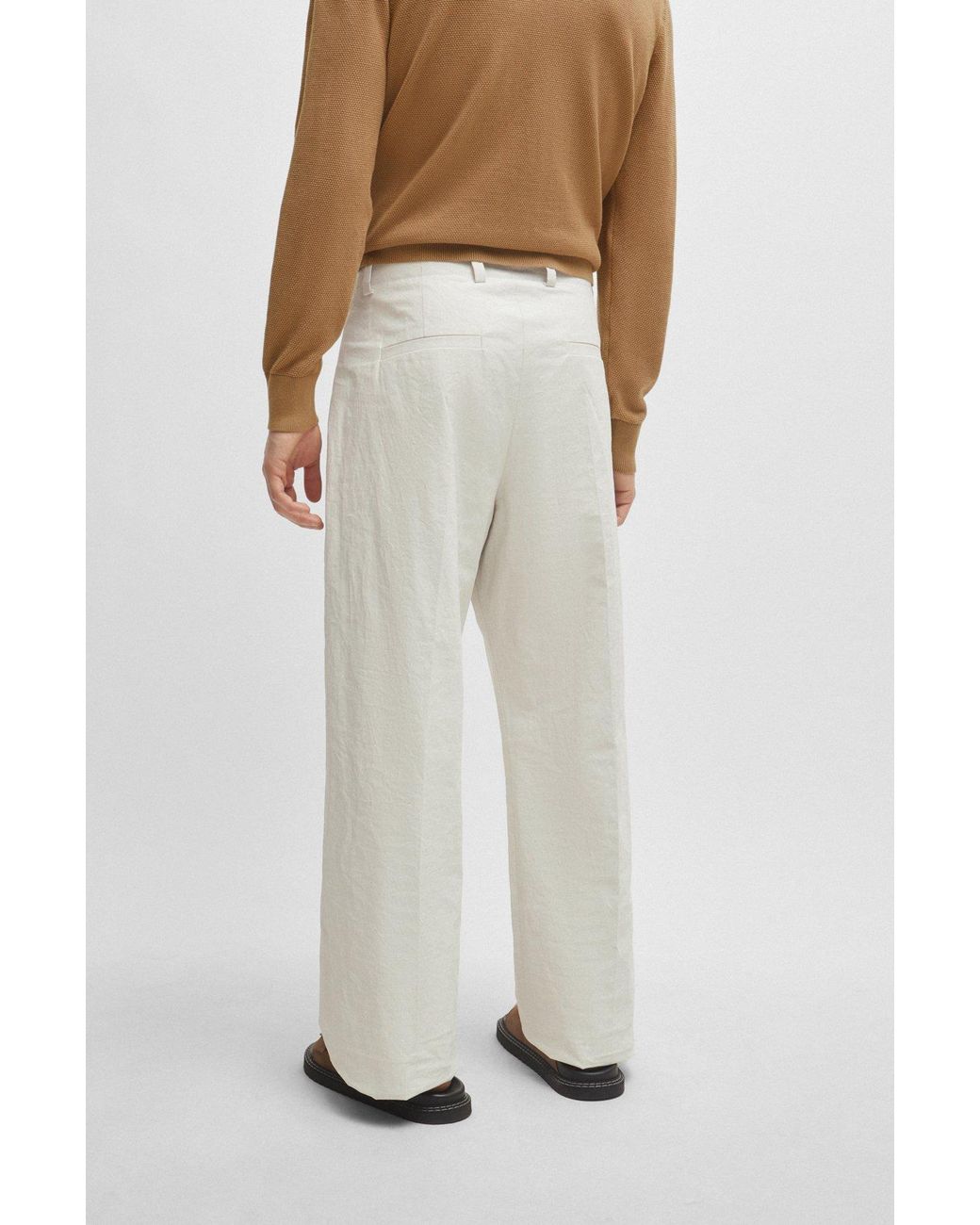 Boss White Belt-Loop Casual Pants for men