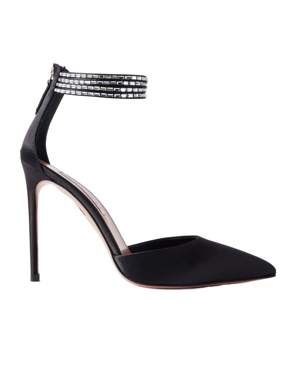 Aquazzura Black Crystal-Embellished Satin Pumps