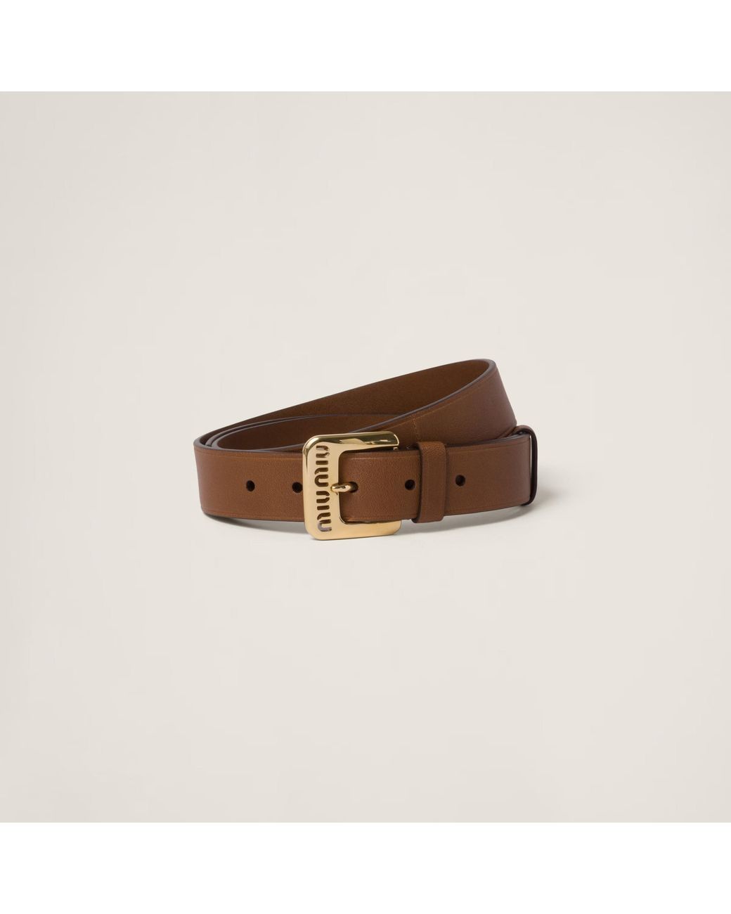 Miu Miu Brown Cut-Out Logo Embossed Buckled Belt