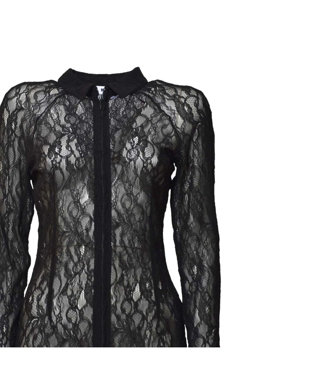 MSGM Black Floral Stretch Lace Zipped Shirt