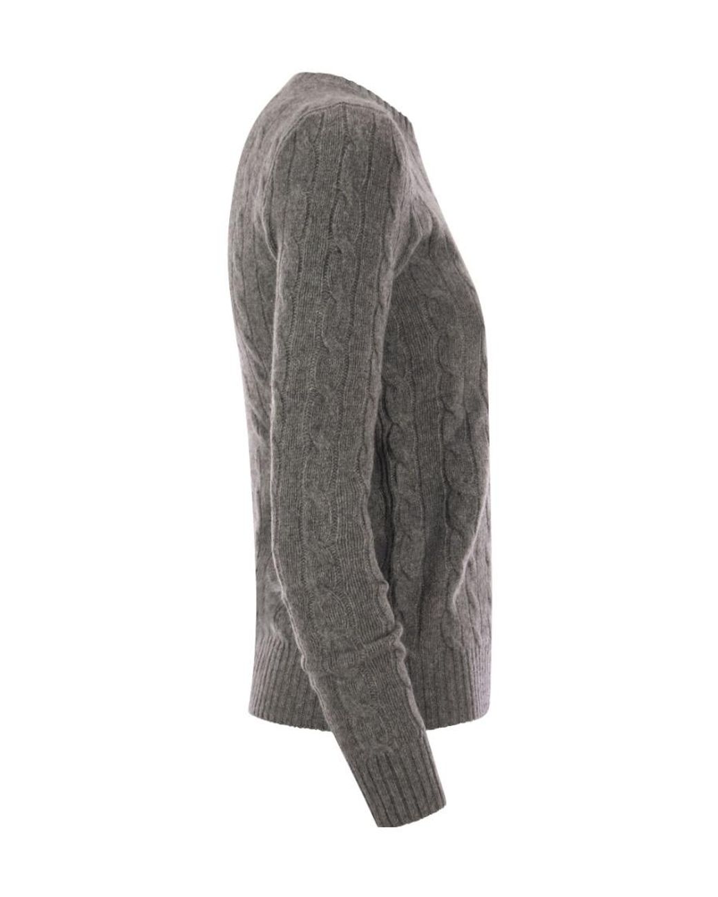 Polo Ralph Lauren Gray Pony Embroidered Cable-Knit Jumper