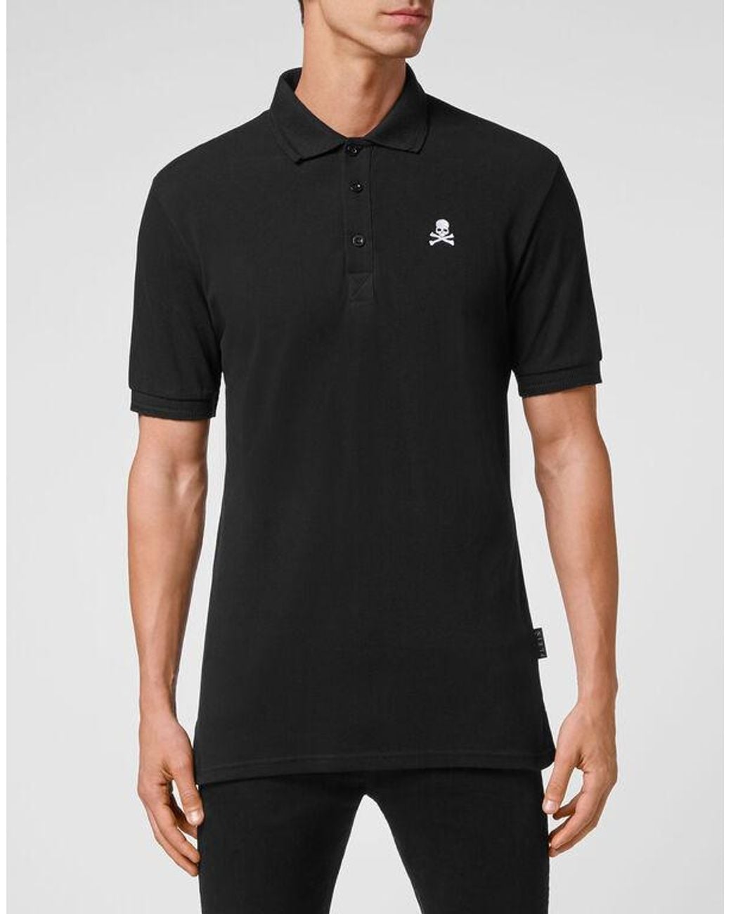 Philipp Plein Black Gothic Plein Short-Sleeve Cotton Polo Shirt for men