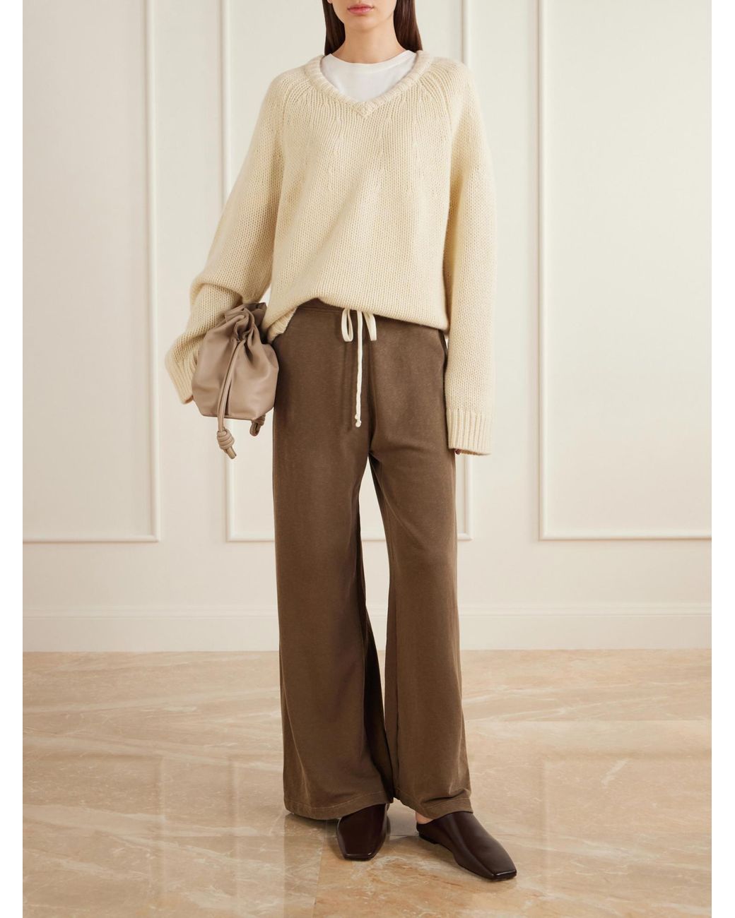 James Perse Brown Cotton-Terry Wide-Leg Track Pants