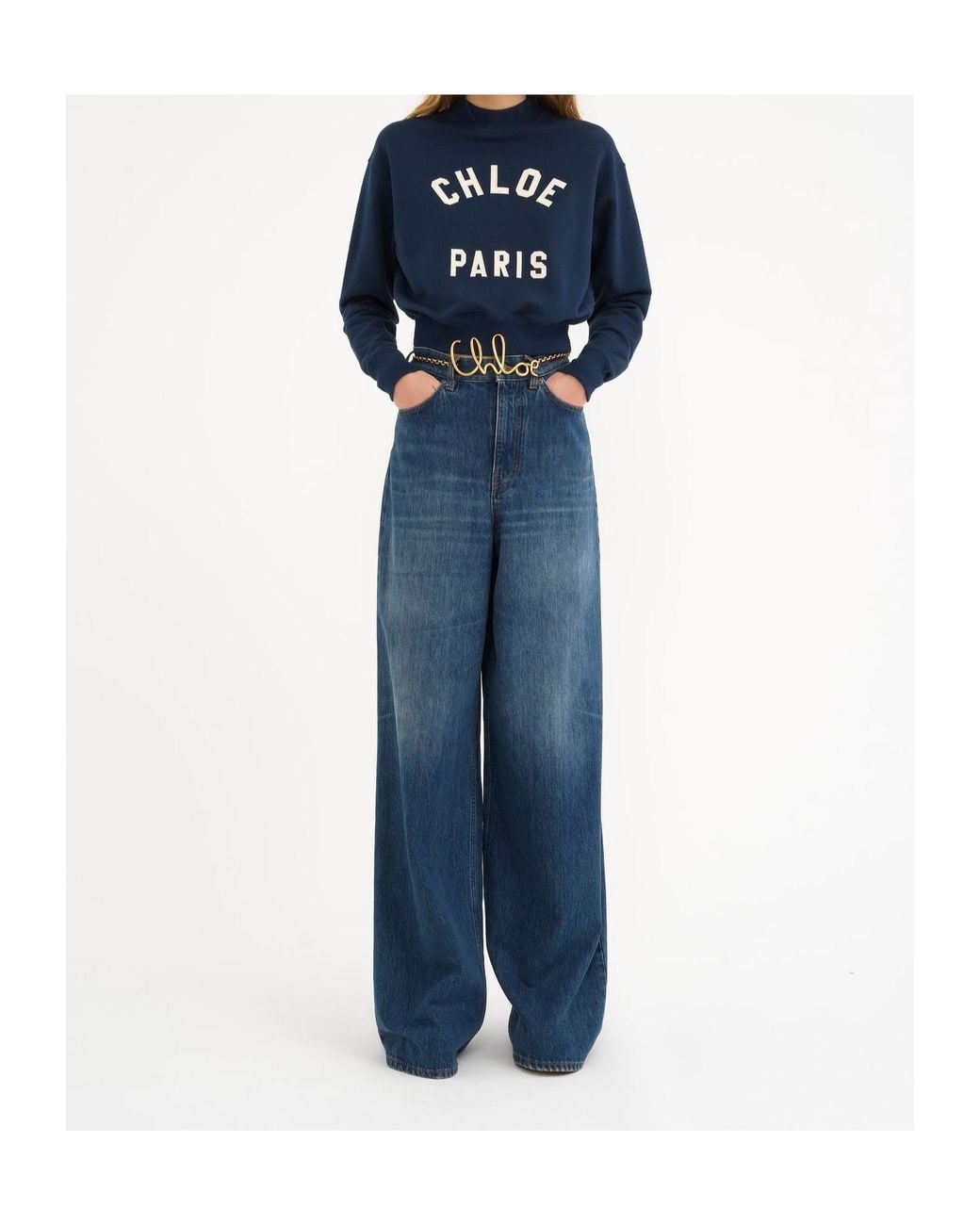 Chloé Blue Chloé Logo Printed Mock-Neck Sweatshirt