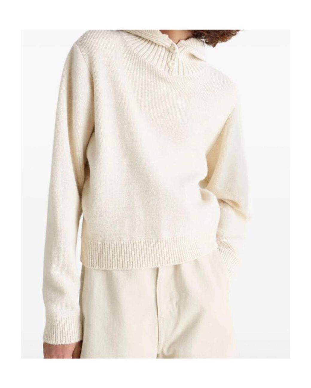 Lemaire White Ribbed Hooded Jumper