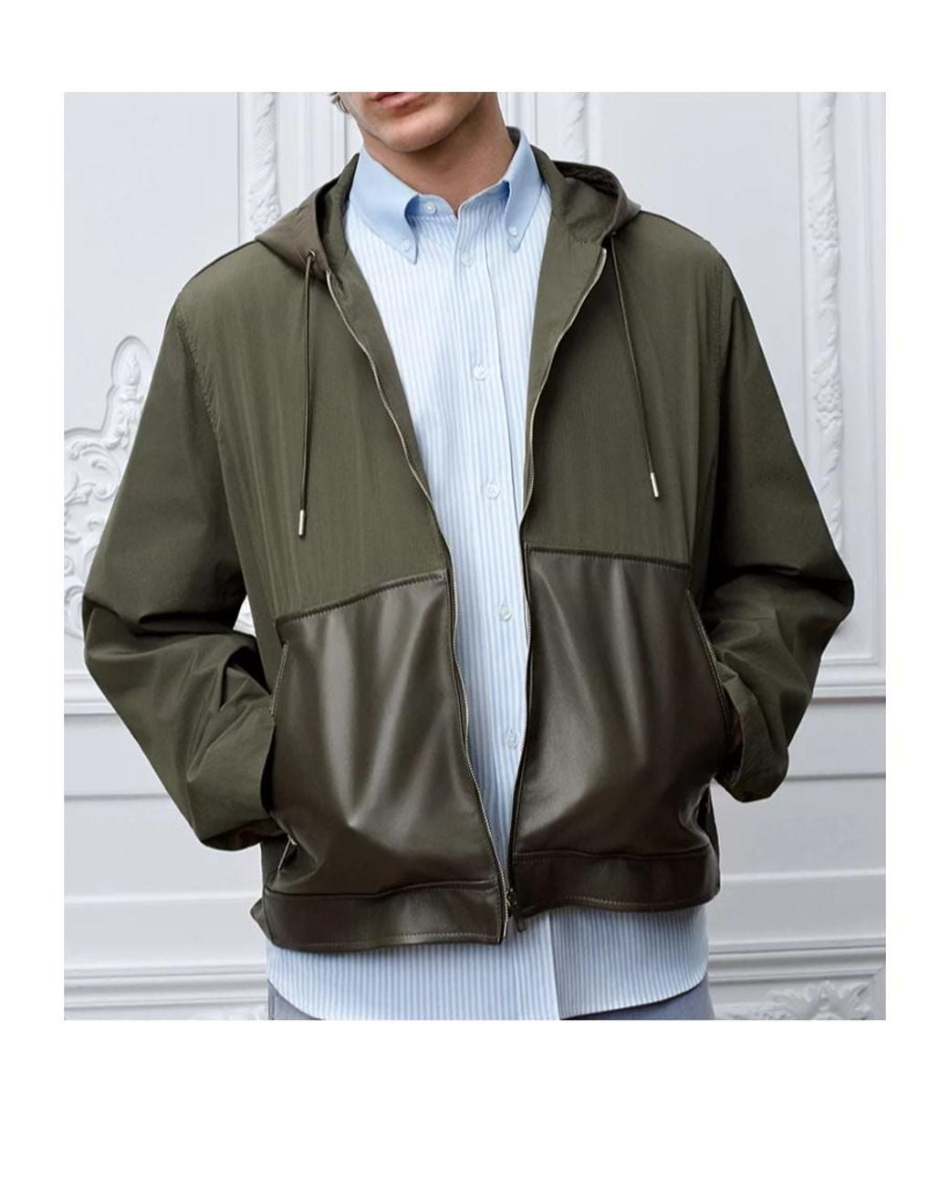 Dior Green Panelled Zip-Up Hooded Jacket for men