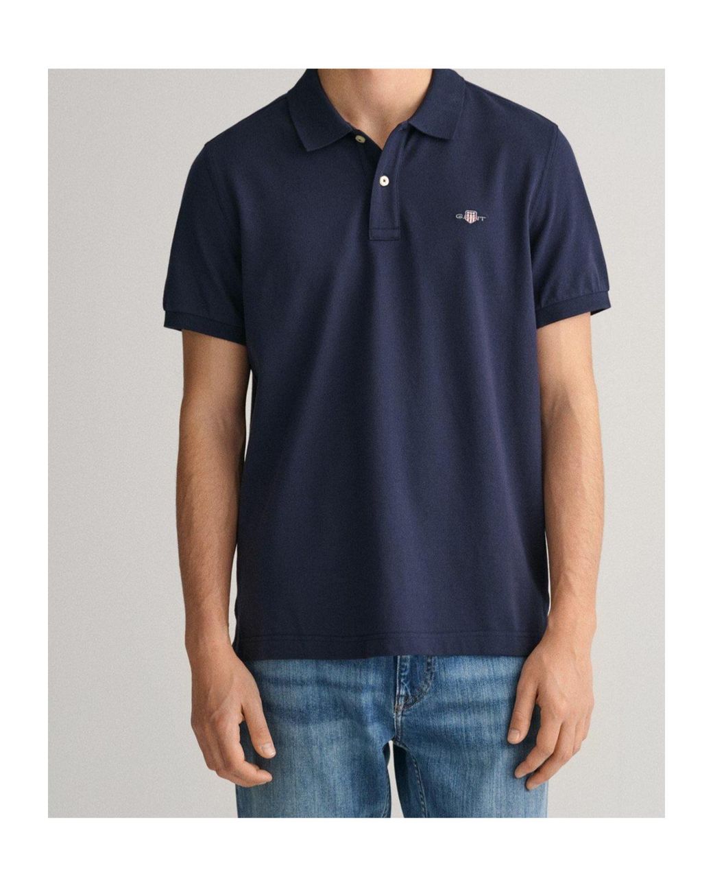 Gant Blue Logo Short Sleeve Polo Shirt for men